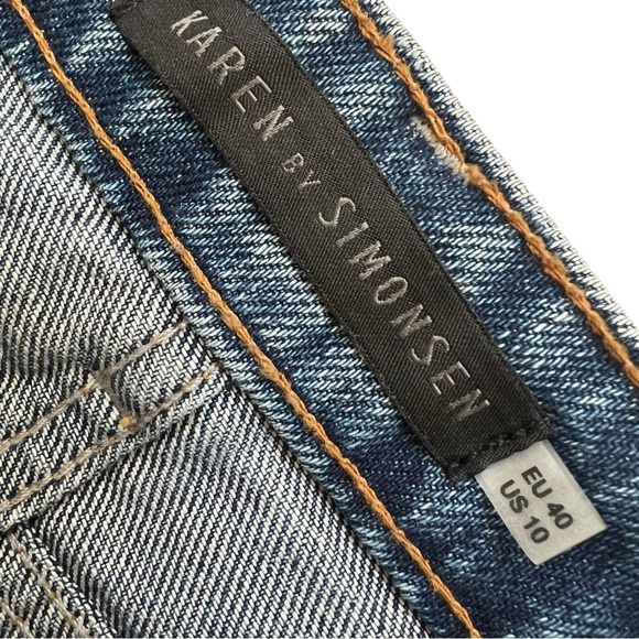 Karen by Simonsen Danish Design Denim Midi Skirt Fringed Hem Size 10 Blue Fall - Picture 3 of 4